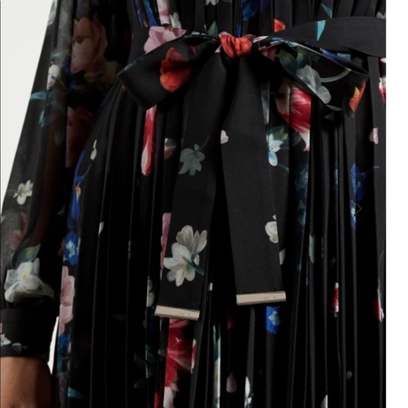 Ted Baker: High Collar, Pleated Floral Dress (Ted Size 1) - Picture 4 of 8